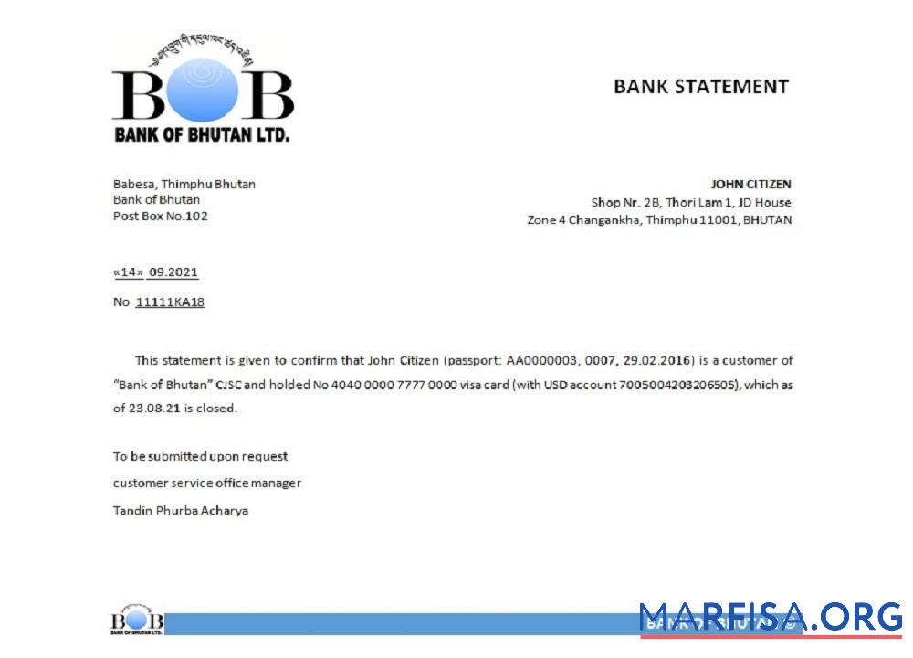 Blank Bhutan Bank of Bhutan closure reference example